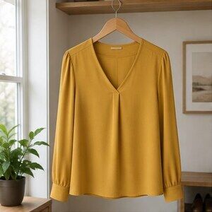 Mustard Crepe V Neck Blouse